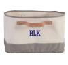 monogrammed+gray+canvas+organizing+tub+with+leather+handles