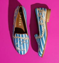 By Paige Needlepoint Loafers in Blue Striped Anchors