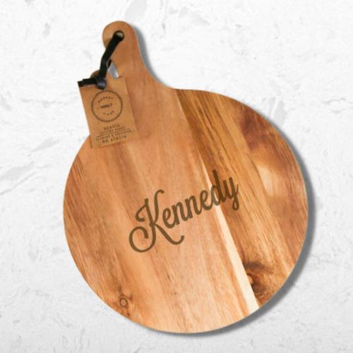 Personalized Round Cheese Board with Handle  Home & Garden > Kitchen & Dining > Kitchen Tools & Utensils > Cutting Boards