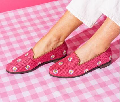 By Paige Needlepoint Loafer in Pink Daisies  Apparel & Accessories > Shoes > Loafers
