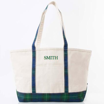 Personalized Navy Plaid Large Classic Tote  Apparel & Accessories > Handbags > Tote Handbags