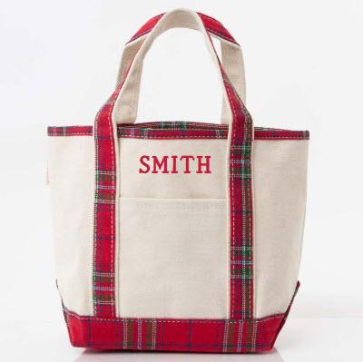 Personalized Red Plaid Handy Open Top Tote  Apparel & Accessories > Handbags > Tote Handbags