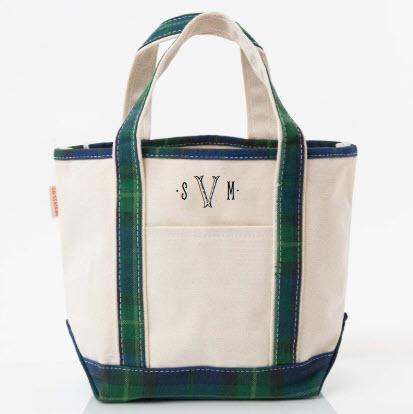 Personalized Navy Plaid Handy Open Top Tote  Apparel & Accessories > Handbags > Tote Handbags