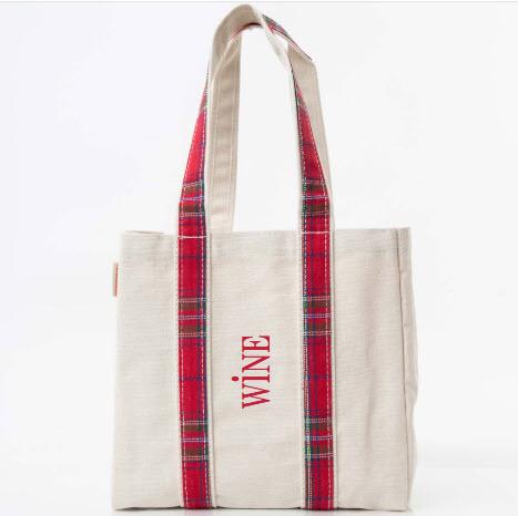 Personalized Red Plaid Four Bottle Wine Carrier  Home & Garden > Kitchen & Dining > Food & Beverage Carriers > Wine Carrier Bags