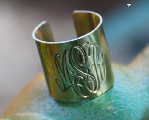 Monogrammed HandEngraved Wide Cuff Ring Silver, Gold plated and 10 kt Gold  Apparel & Accessories > Jewelry > Rings