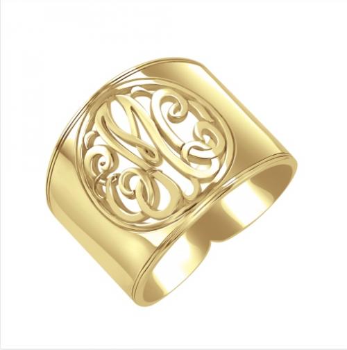 Monogrammed Cigar Band Ring With Cut Out in Silver or solid Gold  Apparel & Accessories > Jewelry > Rings